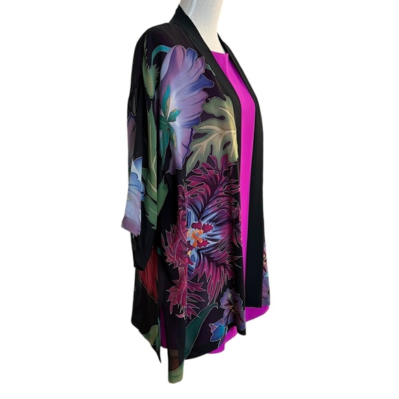 Rare Colorful Tropical Floral Island Print Silk Kimono One Size - Picture 9 of 16